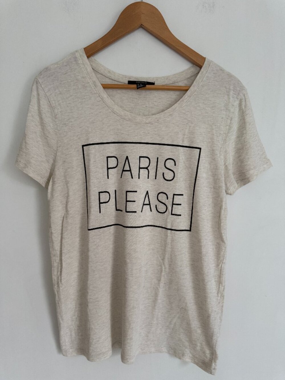 Forever 21 Woman Ivory Short Sleeve T-shirt Black Graphic PARIS PLEASE Size M